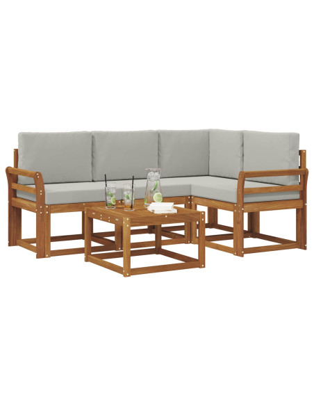 Set di divani da esterno 5 pcs Grigio Naturale e Chiaro