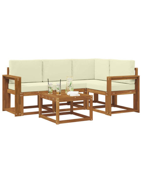 Set di divani da esterno con cuscino 5 pcs Naturale e Crema