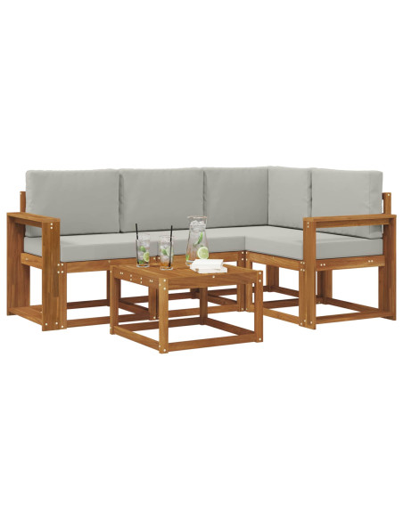 Set di divani da esterno 5 pcs Grigio Naturale e Chiaro