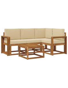 Set di divani da esterno con cuscino 5 pcs Naturale e Beige 2