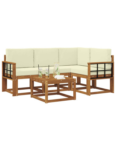 Set di divani da esterno con cuscino 5 pcs Naturale e Crema