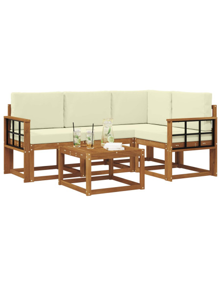 Set di divani da esterno con cuscino 5 pcs Naturale e Crema