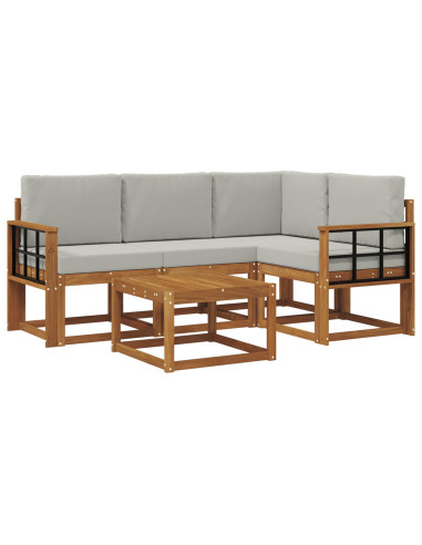 Set di divani da esterno 5 pcs Grigio Naturale e Chiaro