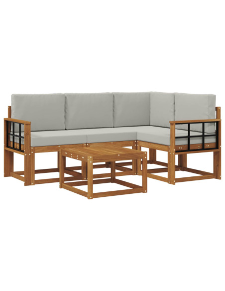Set di divani da esterno 5 pcs Grigio Naturale e Chiaro
