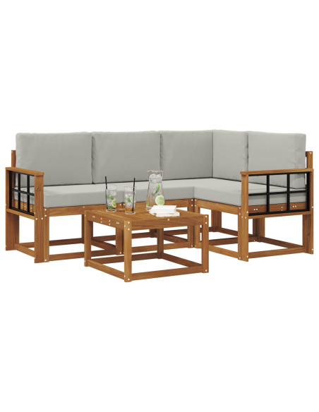 Set di divani da esterno 5 pcs Grigio Naturale e Chiaro