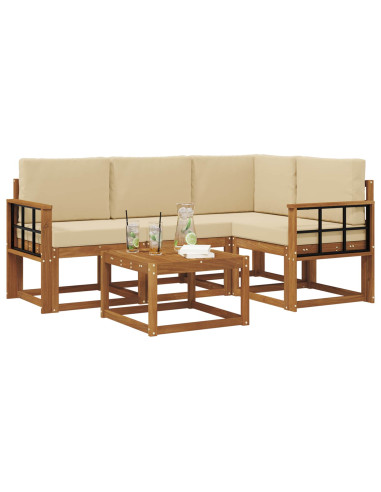Set di divani da esterno con cuscino 5 pcs Naturale e Beige