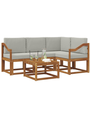 Set di divani da esterno 5 pcs Grigio Naturale e Chiaro