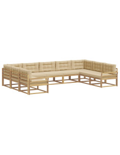 Set di divani da esterno con cuscino 9 pcs Bianco e Beige 2