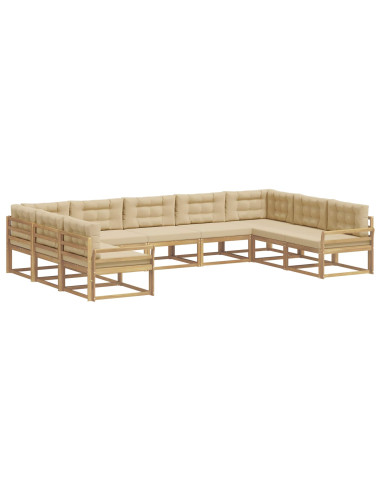 Set di divani da esterno con cuscino 9 pcs Bianco e Beige