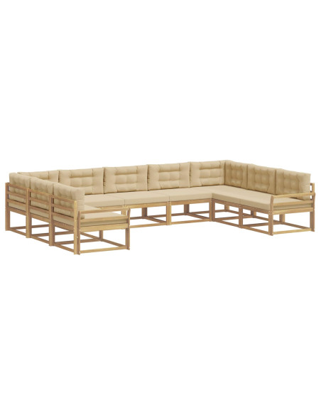 Set di divani da esterno con cuscino 9 pcs Bianco e Beige