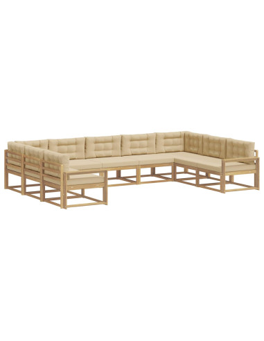 Set di divani da esterno con cuscino 9 pcs Bianco e Beige