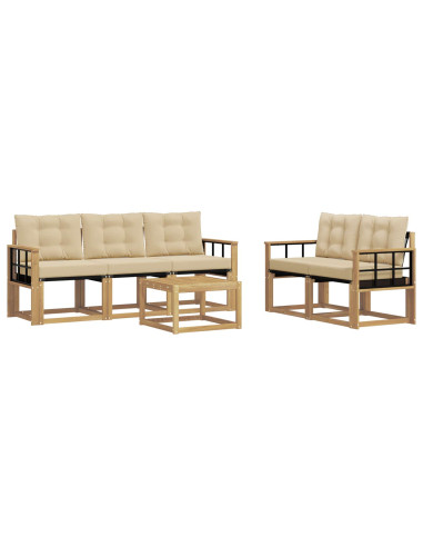 Set di divani da esterno con cuscino 6 pcs Bianco e Beige