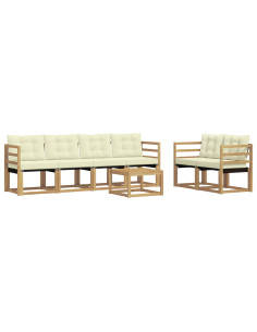 Set di divani da esterno con cuscino 7 pcs Bianco e Crema 2