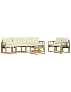 Set di divani da esterno con cuscino 7 pcs Bianco e Crema 2