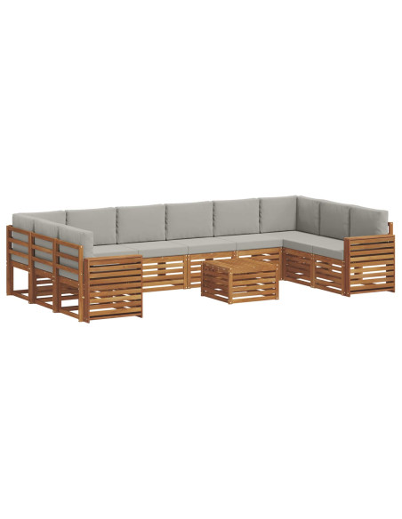 Set divani con cuscino 11 pcs Grigio Naturale e Chiaro