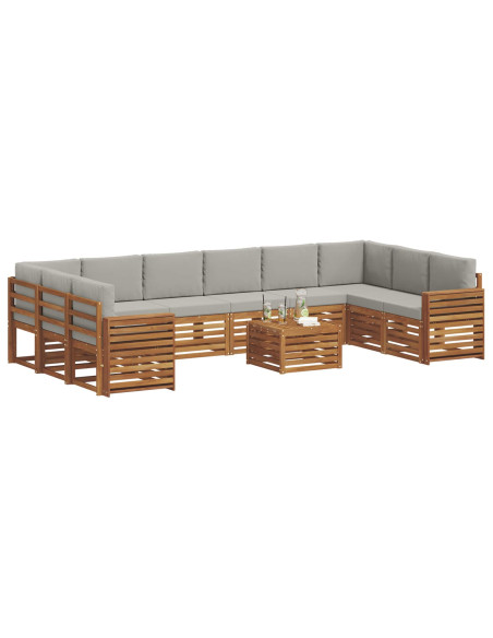 Set divani con cuscino 11 pcs Grigio Naturale e Chiaro