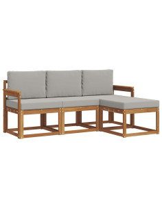 Set di divani da esterno 4 pcs Grigio Naturale e Chiaro 2
