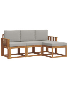 Set di divani da esterno 4 pcs Grigio Naturale e Chiaro 2