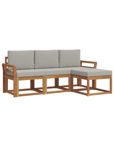 Set di divani da esterno 4 pcs Grigio Naturale e Chiaro