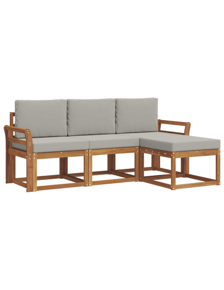 Set di divani da esterno 4 pcs Grigio Naturale e Chiaro