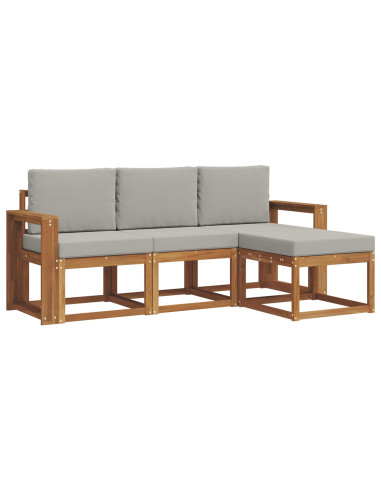 Set di divani da esterno 4 pcs Grigio Naturale e Chiaro