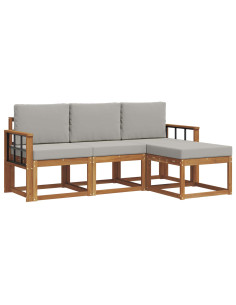 Set di divani da esterno 4 pcs Grigio Naturale e Chiaro 2