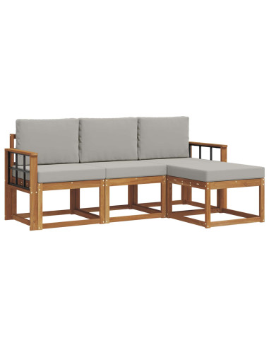 Set di divani da esterno 4 pcs Grigio Naturale e Chiaro