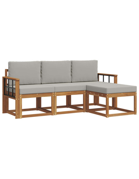 Set di divani da esterno 4 pcs Grigio Naturale e Chiaro