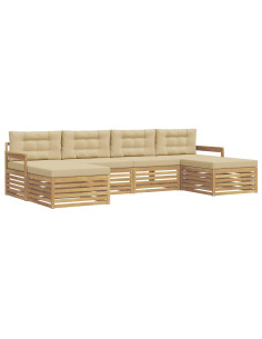 Set divani 6 pcs Bianco e Beige Legno di Acacia Massello 2