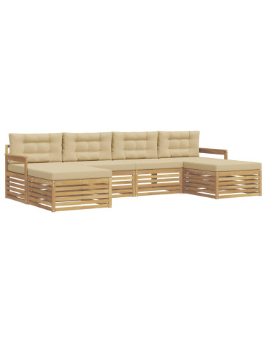 Set divani 6 pcs Bianco e Beige Legno di Acacia Massello