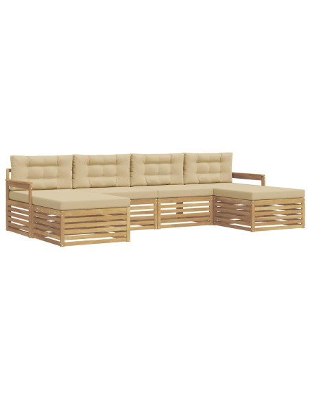 Set divani 6 pcs Bianco e Beige Legno di Acacia Massello