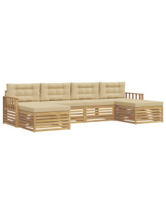 Set divani 6 pcs Bianco e Beige Legno di Acacia Massello 2
