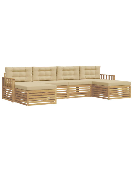 Set divani 6 pcs Bianco e Beige Legno di Acacia Massello