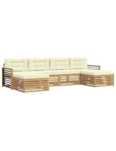 Set divani 6 pcs Bianco e Crema Legno di Acacia Massello 2