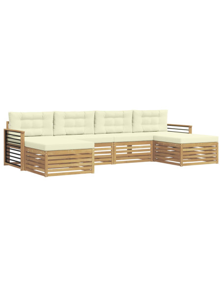 Set divani 6 pcs Bianco e Crema Legno di Acacia Massello