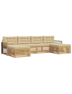 Set divani 6 pcs Bianco e Beige Legno di Acacia Massello 2