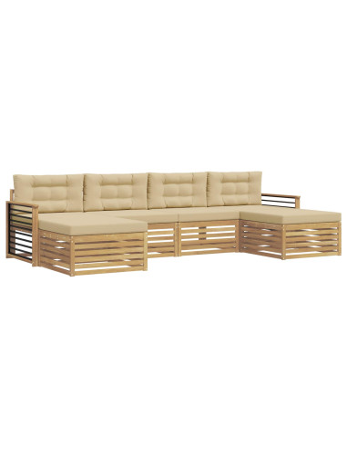 Set divani 6 pcs Bianco e Beige Legno di Acacia Massello