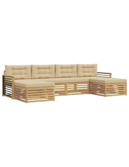 Set divani 6 pcs Bianco e Beige Legno di Acacia Massello