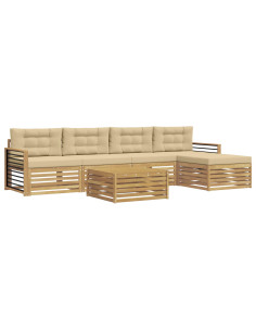 Set di divani da esterno 7 pcs Bianco e Beige Poliestere 2