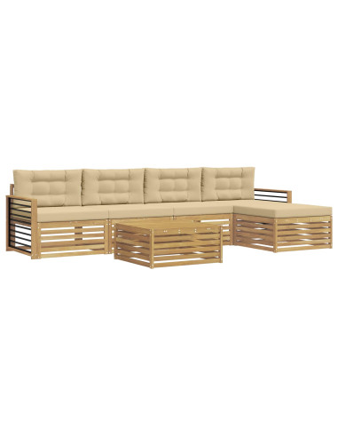 Set di divani da esterno 7 pcs Bianco e Beige Poliestere