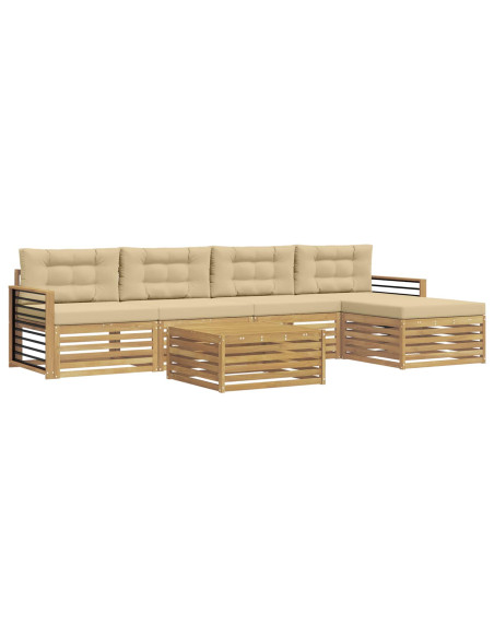 Set di divani da esterno 7 pcs Bianco e Beige Poliestere