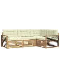 Set di divani da esterno 5 pcs Bianco e Crema Poliestere 2
