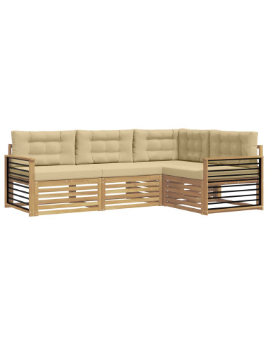 Set di divani da esterno 5 pcs Bianco e Beige Poliestere