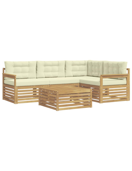 Set di divani da esterno 6 pcs Bianco e Crema Poliestere