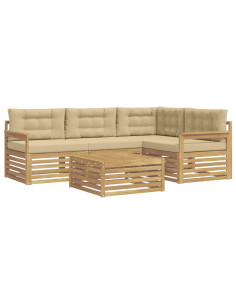 Set di divani da esterno 6 pcs Bianco e Beige Poliestere 2
