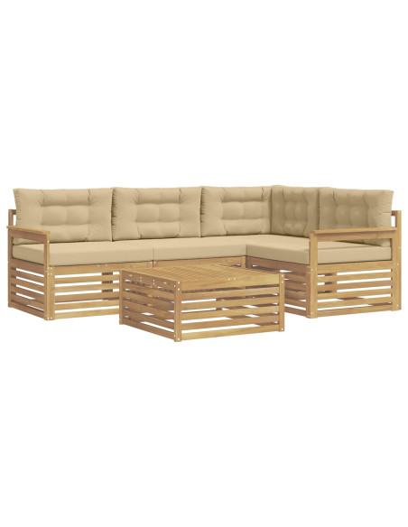 Set di divani da esterno 6 pcs Bianco e Beige Poliestere