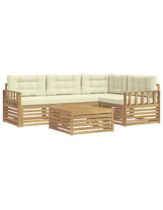 Set di divani da esterno 6 pcs Bianco e Crema Poliestere 2