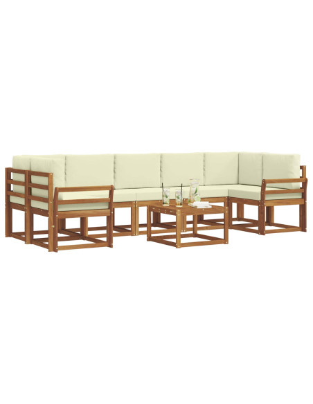 Set di divani da esterno con cuscino 8 pcs Naturale e Crema