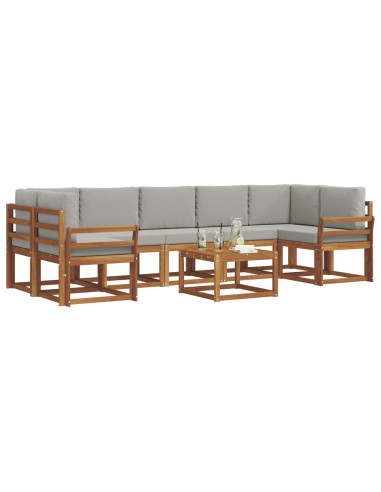 Set di divani da esterno 8 pcs Grigio Naturale e Chiaro