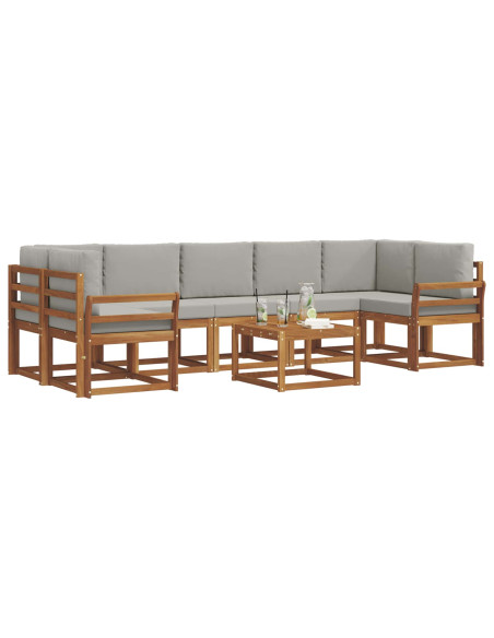 Set di divani da esterno 8 pcs Grigio Naturale e Chiaro